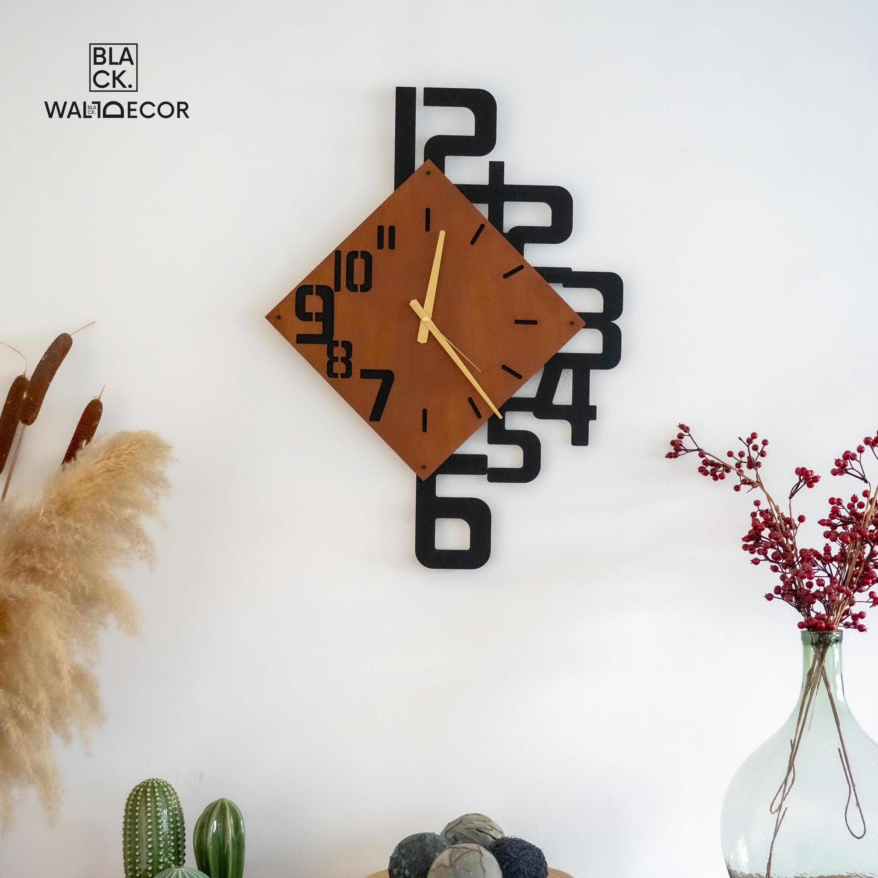 Wood Wall Clock With Numbers Silent, Designer Home Clock