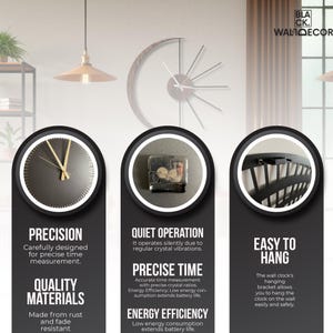 Close up detail of silent quartz mechanism and metal sunburst arms on moon wall clock