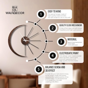 Large moon wall clock with crescent wood form and metal sunburst rays styled in a modern living room interior