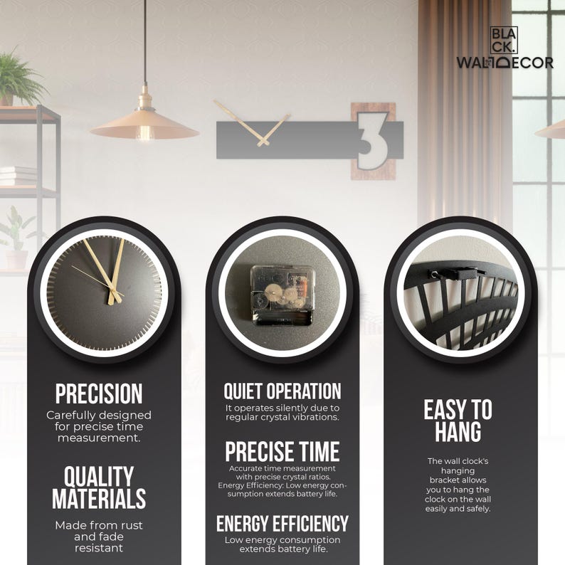 Modern Wood Wall Clock With Numbers: Silent Quartz Movement, Living ...