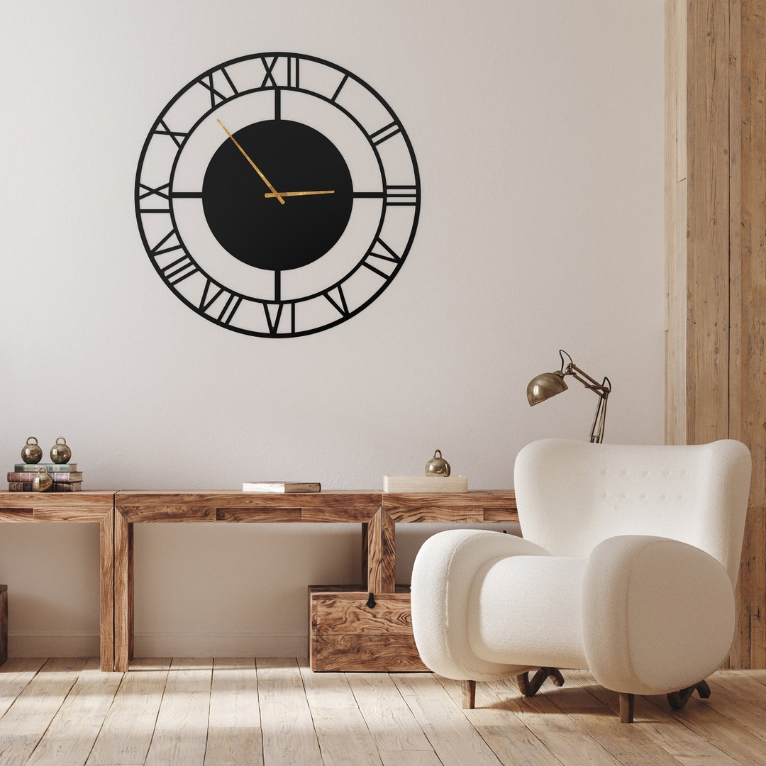 Large Wall Clock With Numbers, Metal Wall Clock, Living Room Wall Clock ...