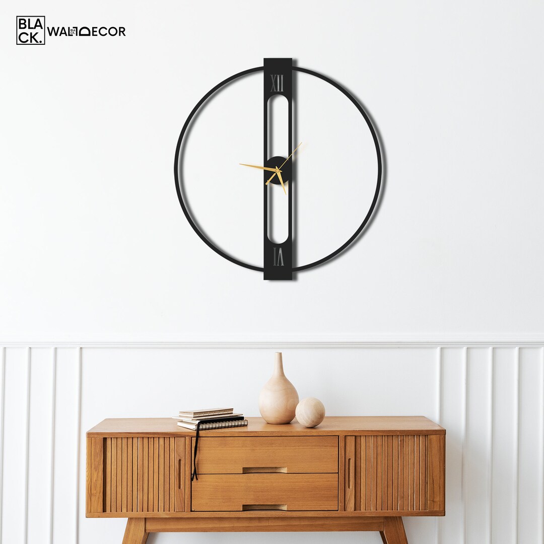 Large Metal Wall Clock With Roman Numerals, Black Frame, Easy to Hang ...