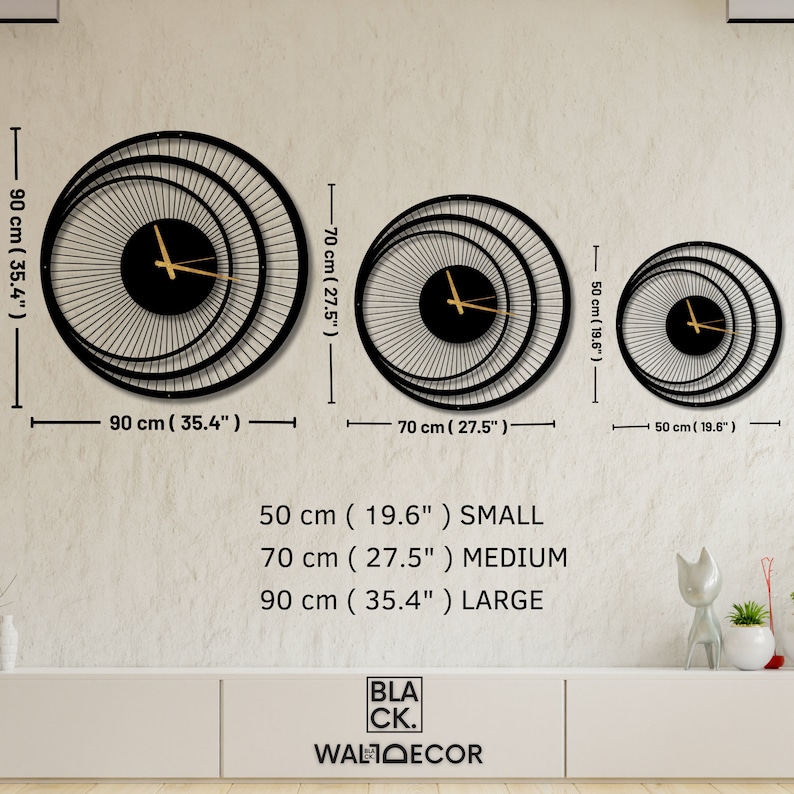 Unique Design Metal Wall Clock, Round Wall Clock, Triple Circle Metal Wall Clock, Large Black Wall Art Clock, Modern Wall Clock image 8