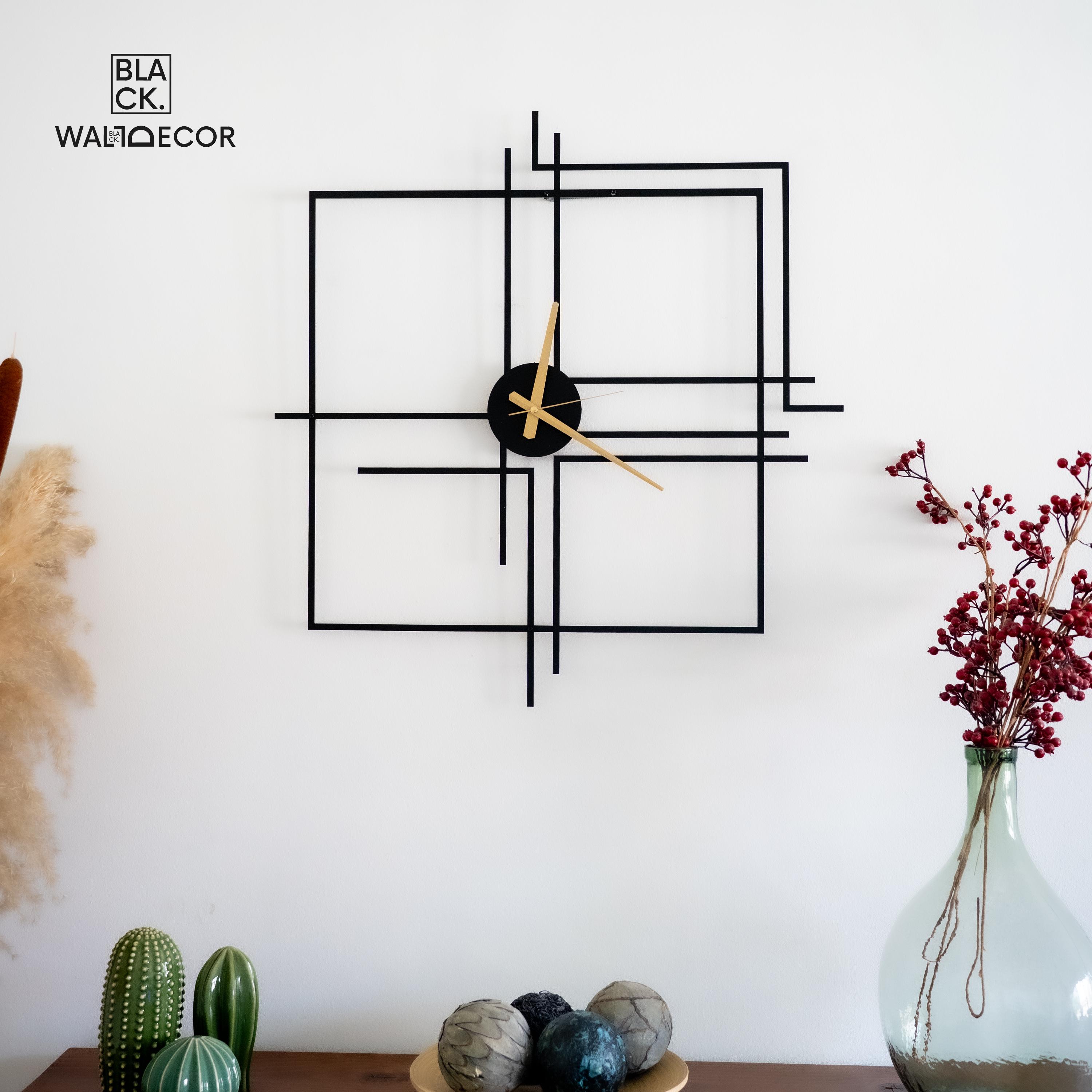 Square Metal Wall Clock – Modern Minimalist Wall Clock, Silent Quartz Movement, Geometric Art Deco Clock, Large Size (50–100 cm)