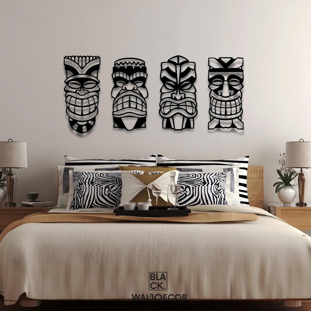Tiki Mask Wall Decor Set, 4 Piece Tiki Mask Wall Art, Modern Wall Decor ...