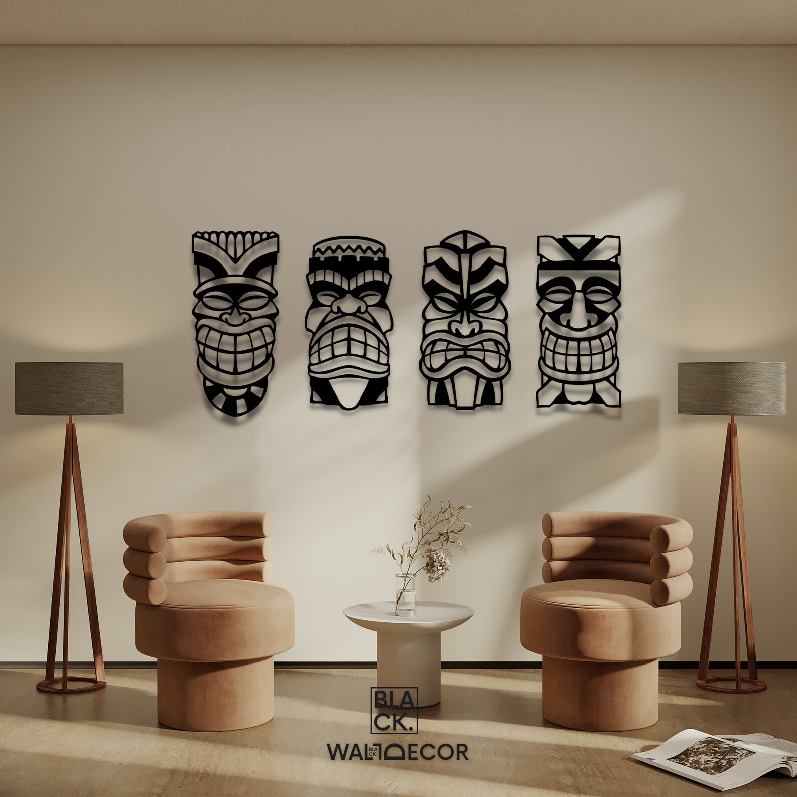 Tiki Mask Wall Decor Set, 4 Piece Tiki Mask Wall Art, Modern Wall Decor ...