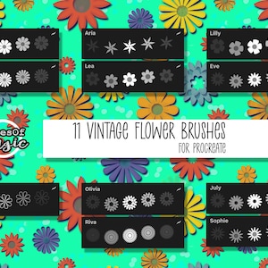 11 Vintage Retro Flower Brushes for Procreate - Digital Brushes