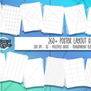 260+ Poster Design Gitter Vorlagen A3 - Gutter, Baseline, Hierarchical, radial, Diagonal, Achsen, JPG + PNG für Goodnotes, Procreate