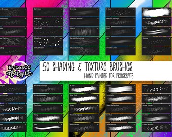 Procreate 用 50 種類の手描きシェーディング テクスチャ装飾オーナメント ブラシ - オーバーレイ テクスチャ - デジタル ブラシ