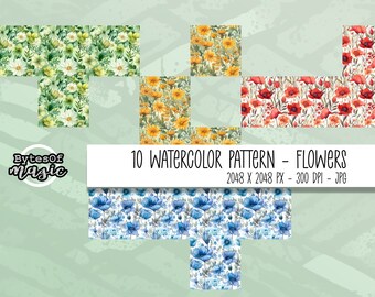 水彩パターン咲く花カラフルなJPG、水彩クリップアート、シームレス、イラスト、商用利用