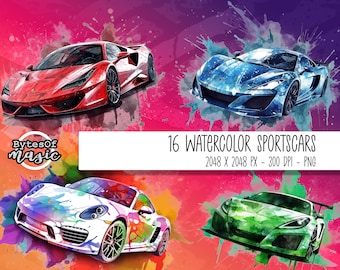 スポーツカー PNG、水彩クリップアート、イラスト、商用利用