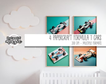 ペーパークラフト フォーミュラ1 - インディカー - ウォールアート - プレイルーム装飾、保育園プリントセット、デジタルダウンロード
