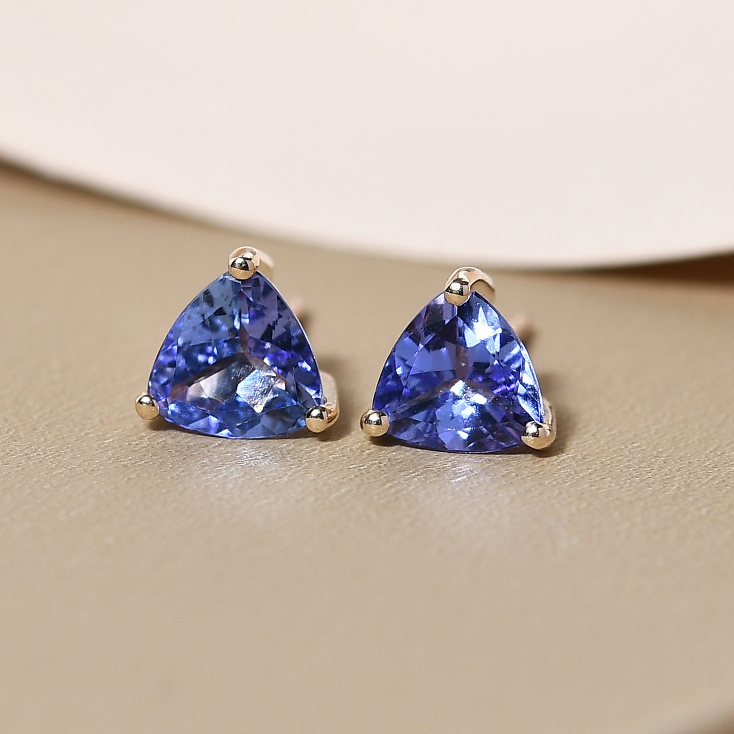AAAA Tanzanite Stud Earring in 14K Yellow Gold Plated Sterling
