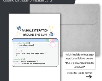 Coding Themed Geburtstagskarte zum Ausdrucken | Digital herunterladbare Geburtstagskarte mit Tech-Thema | STEM Geburtstagskarte | Gepixelte Kunst