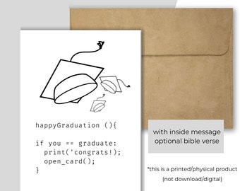 Coding Graduation Card | Happy Graduation | Congratulations | Optional Bible Verse | Folded Card with Envelope | STEM Card  | with Message