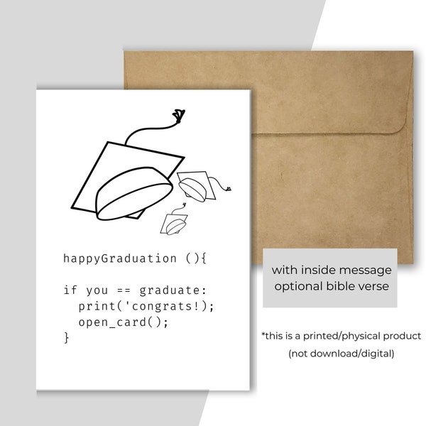 Coding Graduation Card | Happy Graduation | Congratulations | Optional Bible Verse | Folded Card with Envelope | STEM Card  | with Message