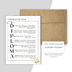DIPLOMA Christian Acronym Card | Happy Graduation | Congratulations | Bible Verse | Folded Card with Envelope | Encouragement