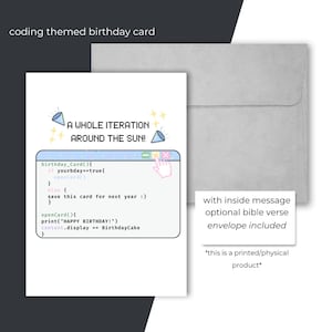 de aniversário da codificação | Aniversário do tema Segurança Cibernética da Ciência da Computação | Versículo Bíblico Opcional | Cartão dobrado com envelope | STEM ANIVERSÁRIO