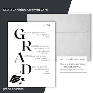 Graduierung Akryonym Karte zum Ausdrucken | Digital herunterladbare christliche GRAD Karte | Bibel-Vers-Karte für bestandenen | Zierpinsel