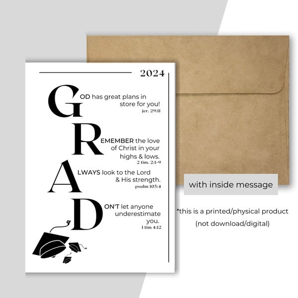 Grad Christian Acronym Card | Happy Graduation | Congratulations | Bible Verse | Folded Card with Envelope | Encouragement