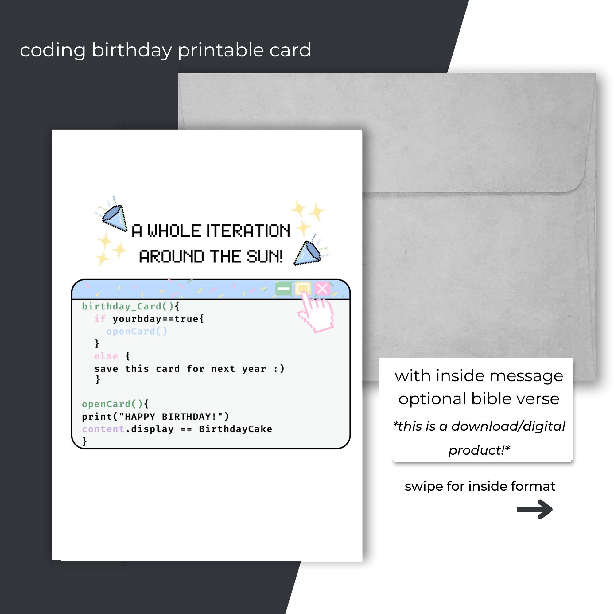 Coding Themed Birthday Card Printable Digital Downloadable Tech Themed 