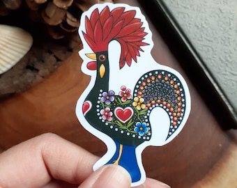 Portugisischer Hahn Sticker: Folklore Blumenmuster