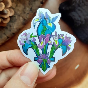 Stickers fleur de lys en vinyle résistant à l'eau, fleurs et symbole français, fleur du Québec, art floral bleu, décoration de bouteille d'eau et d'ordinateur portable