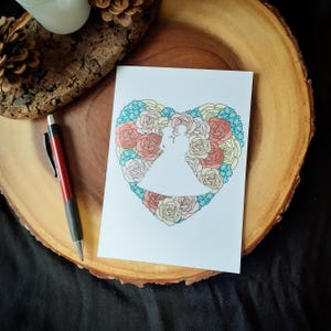 Lovers in Floral Heart with Roses and Forget Me Nots, Carte vierge ; Enveloppe incluse. Individuel ou paquet de 4 disponible ! uvres d'art originales. Artisanat
