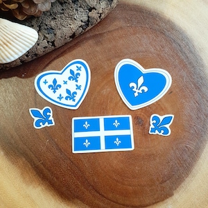 Quebec Flag Vinyl Water Resistant Stickers, French Canadian Symbol and Pride, Quebec's Flower, Water Bottle and Laptop Decor