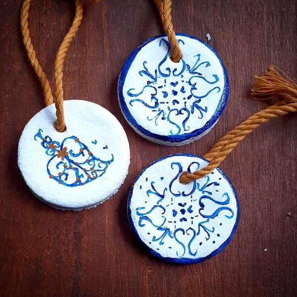 Portuguese Style Ornament | Portuguese Tile Inspired | White and Blue Ornaments | Wall Art | Gift Worthy Item | Salt Dough | Handcrafted |