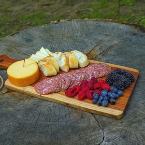 Unique Handmade Natural Live Edge Acacia Wood Charcuterie Board, Cutting Board, and Serving Tray for Crackers, Cheese, Meat, and Fruit