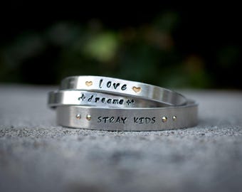 Love Dreams Stray Kids Bracelet Stack  - Handmade SKZ Lyric Aluminum Bracelet Set