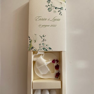 Bomboniera con Cialda/tavoletta in cera di soia profumata con confetti per matrimonio, anniversari, comunione, cresima, battesimo