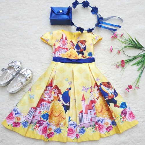Child Beauty The Beast Dress Princess Belle Costume Etsy Norway