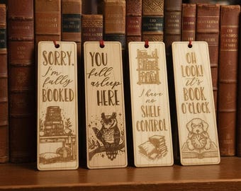 Laser Engraved Alder Wood Bookmark Set - Reader Gift