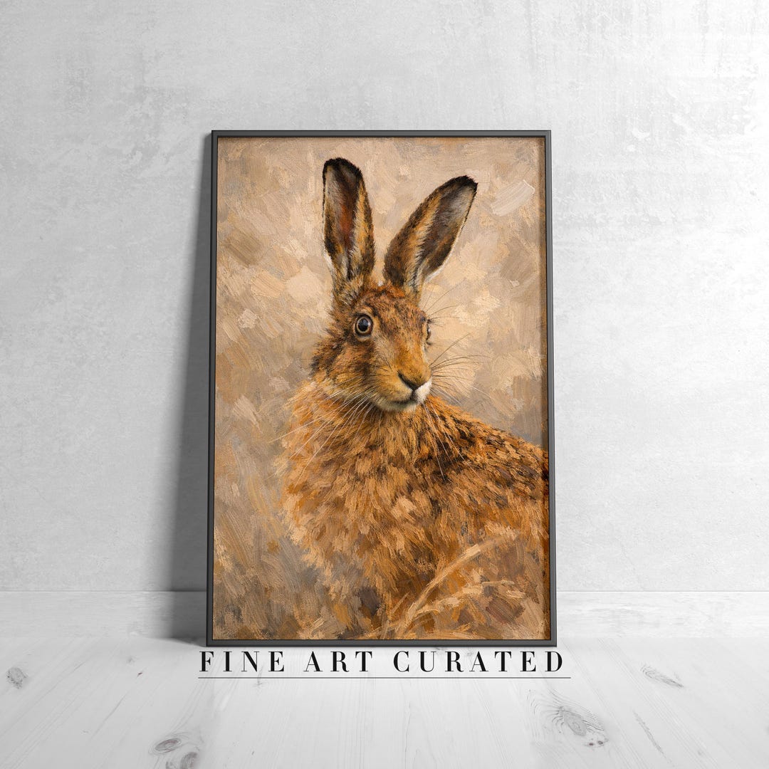 Wild Rabbit Print, Classical Hare Oil Painting, Rustic Farmhouse Wall ...