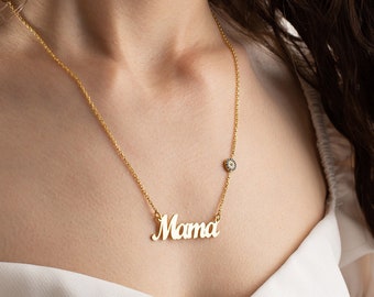 Personalized Evil Eye Name Necklace, Sterling Silver Mama Jewelry