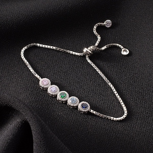 Personalized Birthstone Bracelet, Adjustable Gift for Mom, Wife or Grandma