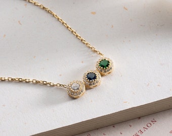 14K Gold Filled Family Birthstone Necklace, Birthday Gift for Her