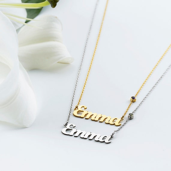 Nameplate necklace with birthstone clearance