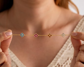 Custom Birthstone Clover Bracelet - Birthstone Jewelry Gift