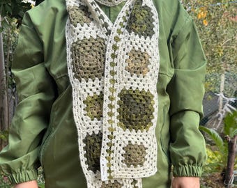 Handmade Granny Square Colorful Crochet Scarf for Women, Boho Winter Accessory,