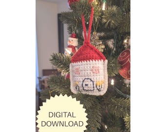 Decorazione natalizia fatta a mano – Piccola casetta natalizia all'uncinetto, modello PDF