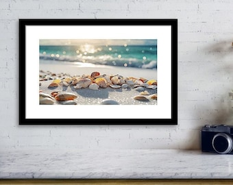 Seashell Beach Wall Art Digital download Beach print for new home Coastal decor for office frame tv art