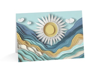 Waves Sunset Greeting Cards