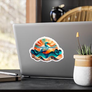 Redington Shores Florida Retro Aufkleber, Blauer Reiher und Sonnenuntergang Kiss-Cut Vinyl Aufkleber, Sonderanfertigung, Einzigartiges Geschenk