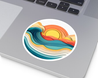 Sunset Sticker, Retro Sticker, Tropical Beach Sticker, Sunset Circle, Weatherproof Decor, Tumbler Decal, Laptop Sticker