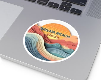 Bellair Beach Florida Sunset Sticker, Retro Sticker, Tropical Beach Sticker, Sunset Circle, Weatherproof Decor, Laptop Sticker