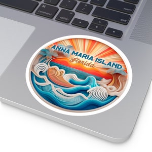 Anna Maria Island Florida Aufkleber Rund Retro Sonnenuntergang Vinyl Laptop Aufkleber Wasserdicht Florida Beach Vibes Aufkleber Abstrakte Wellen Aufkleber