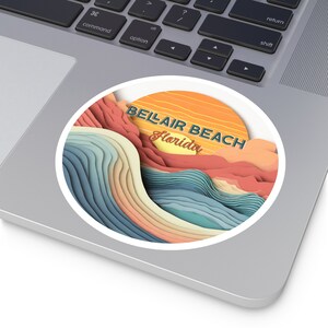 Autocollant rétro Bellair Beach Floride coucher de soleil Autocollant de plage tropicale Sunset Circle Autocollant décoratif résistant aux intempéries pour ordinateur portable